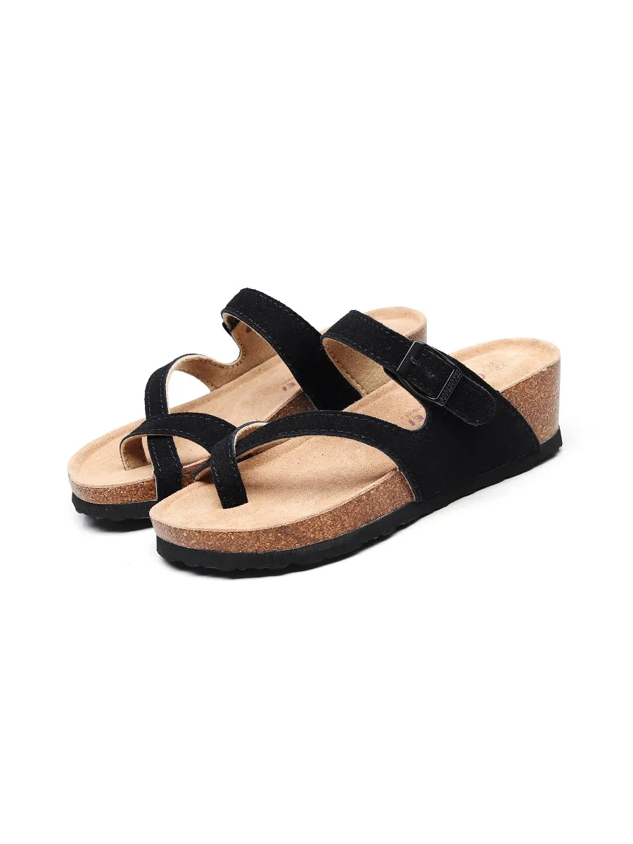 Black Criss Cross Toe Suede Upper Wedge Sandal