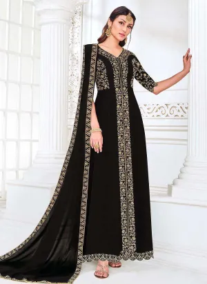 Black Heavy Embroidered High Slit Anarkali Suit