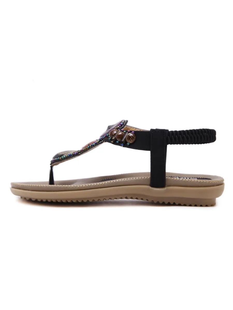 Black Marble Beaded Sandal