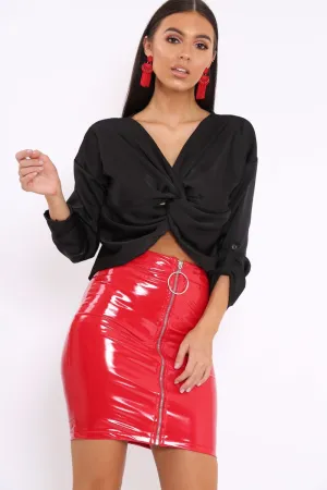 Black Satin Twist Knot Front Top - Susanne