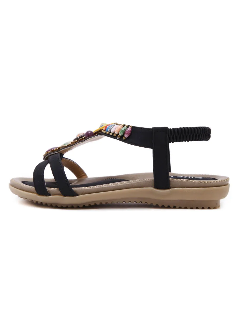 Black Stone-Embellished Sandal