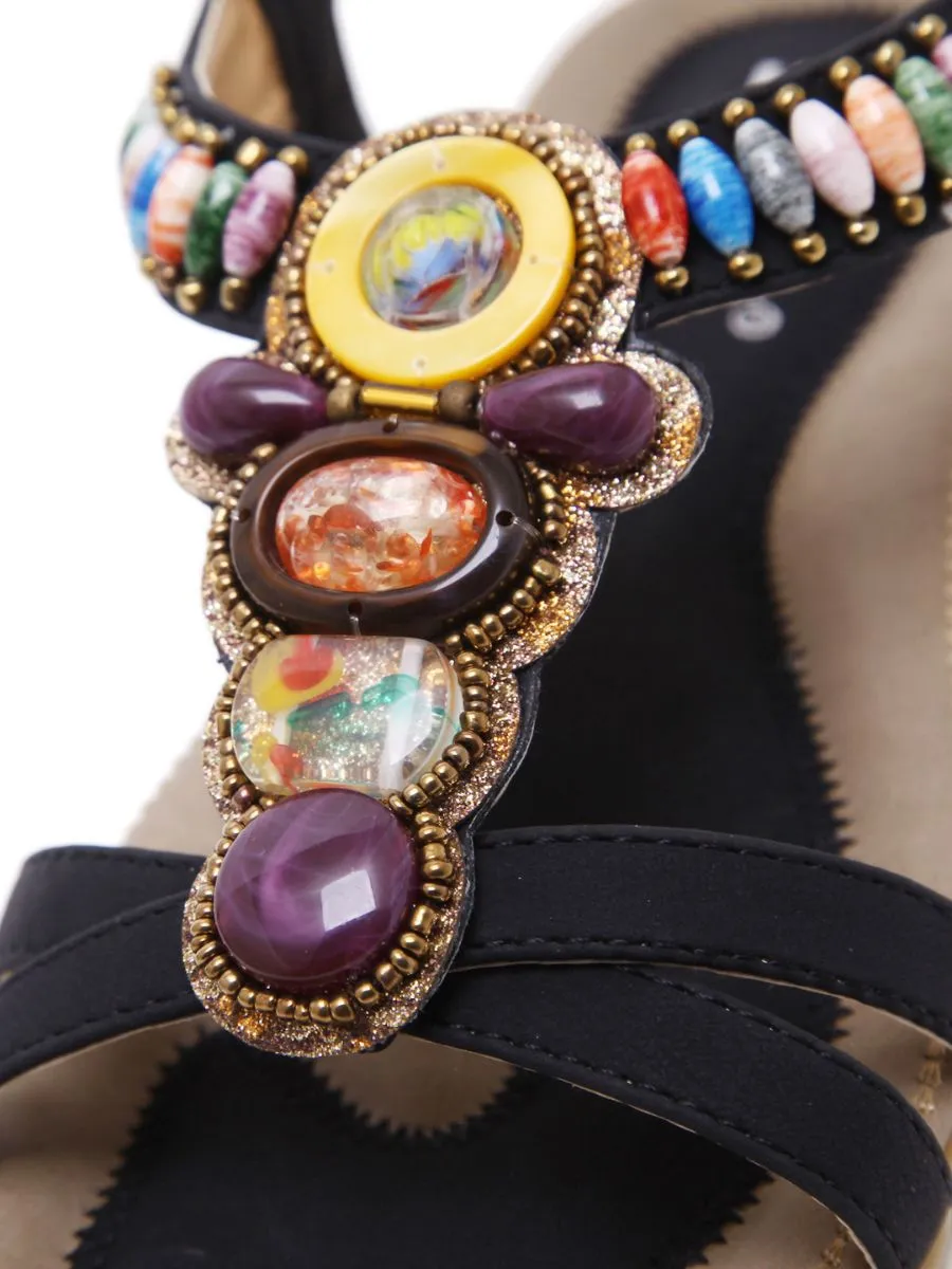 Black Stone-Embellished Sandal