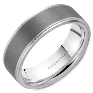 Bleu Royale Frosted Grey Tantalum Wedding Band with High Polished Edging