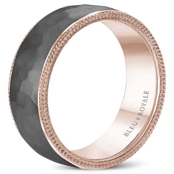 Bleu Royale Grey Frosted Hammered Tantalum & High Polished Edge Wedding Band