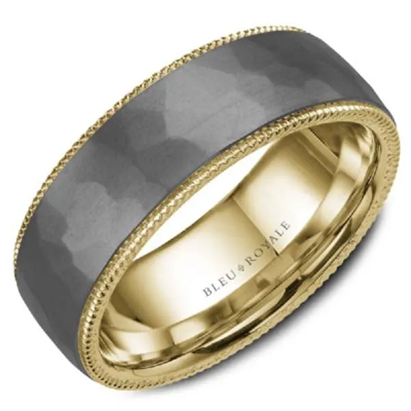 Bleu Royale Grey Frosted Hammered Tantalum & High Polished Edge Wedding Band