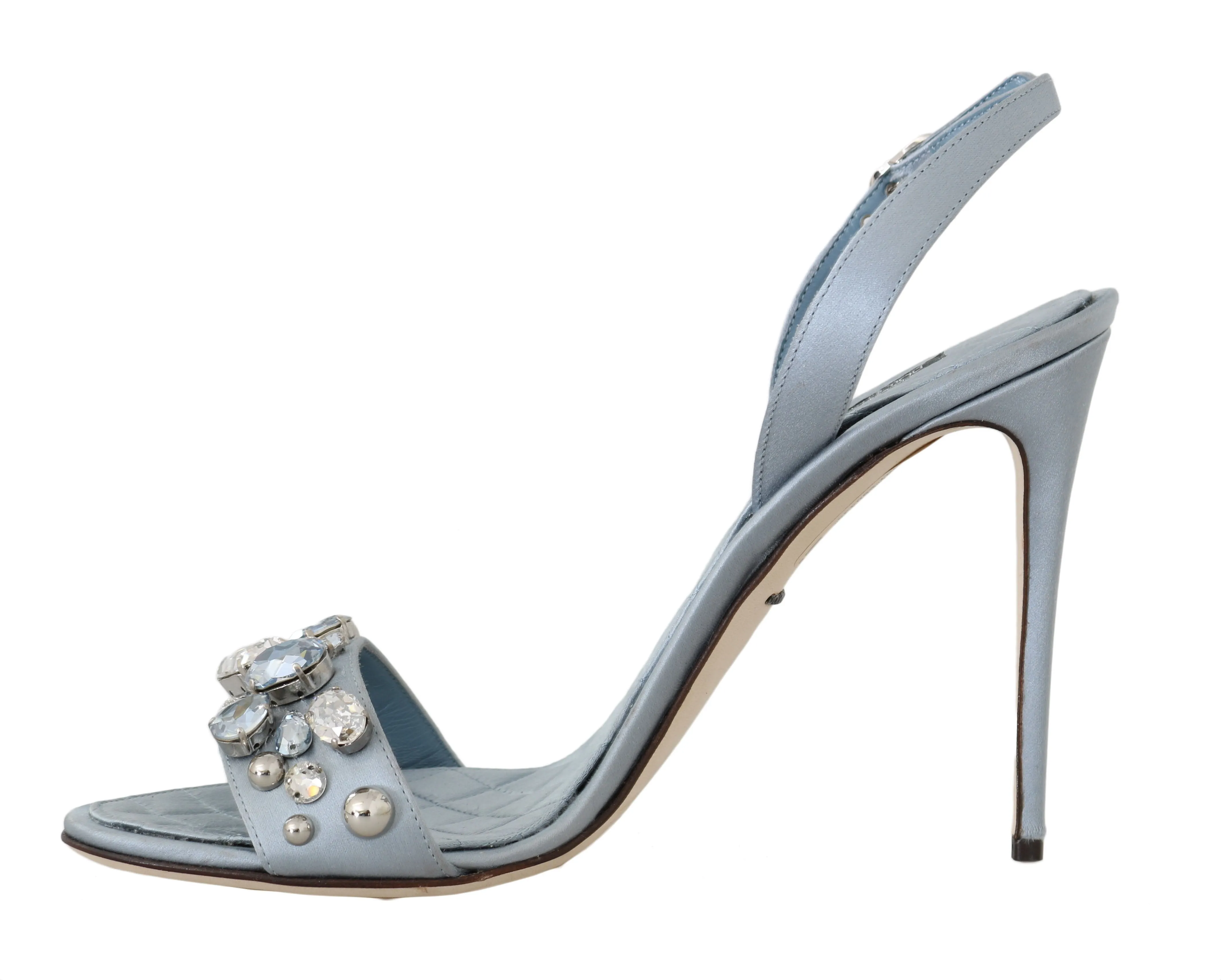 Blue Satin Lace Crystals Studs Sandals