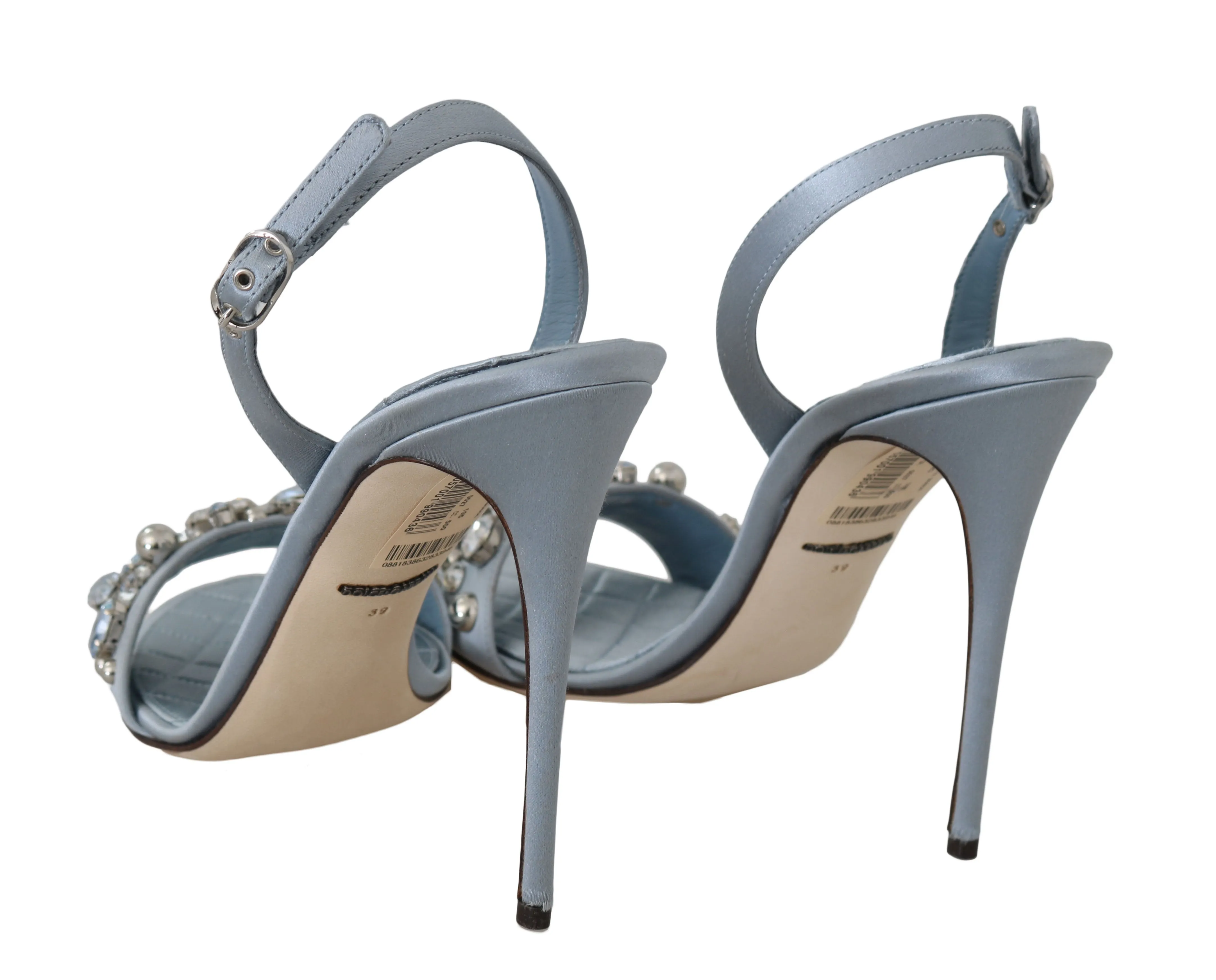 Blue Satin Lace Crystals Studs Sandals