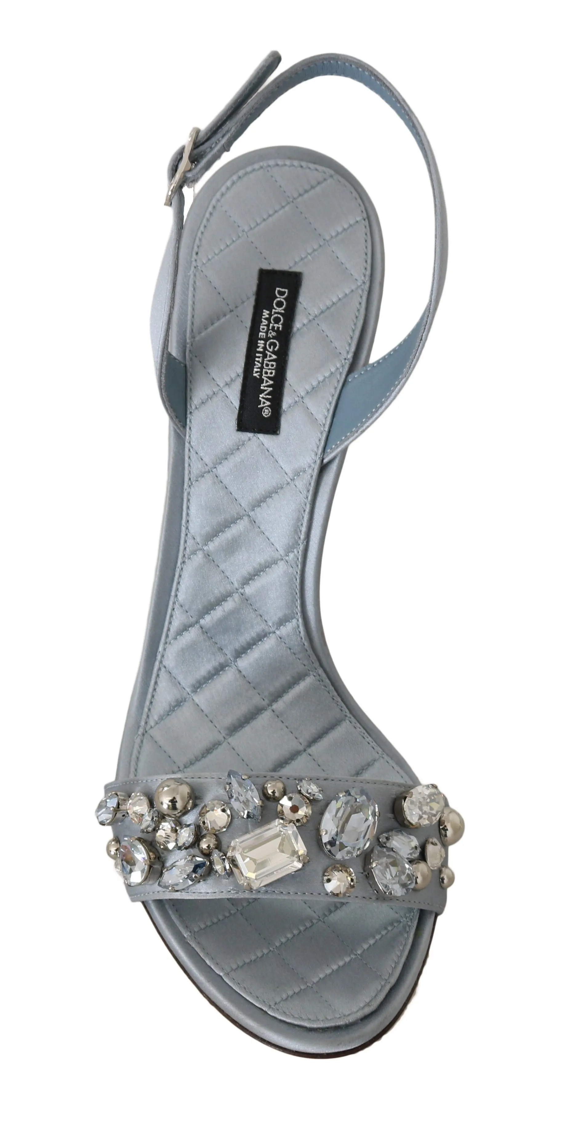 Blue Satin Lace Crystals Studs Sandals