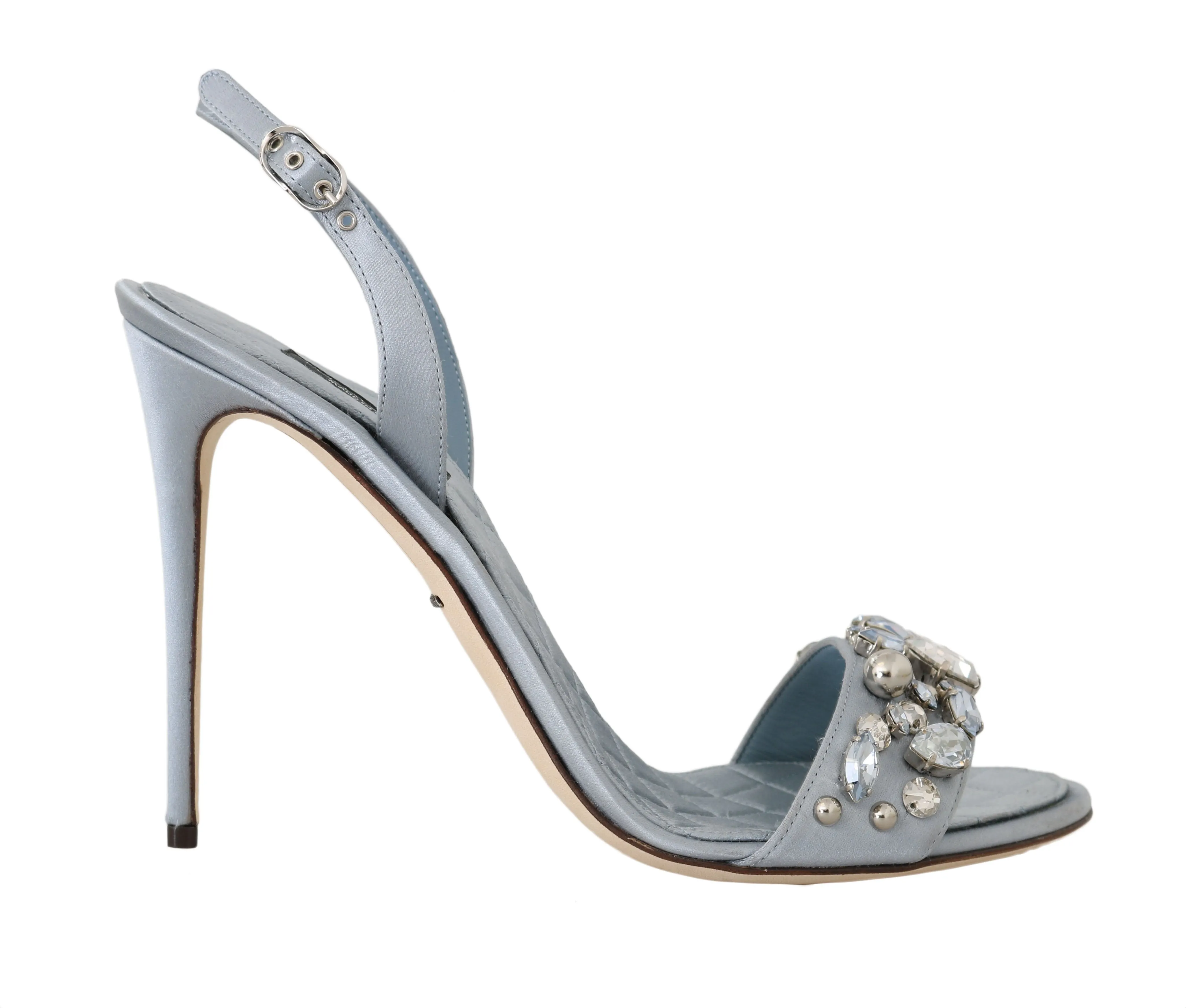 Blue Satin Lace Crystals Studs Sandals