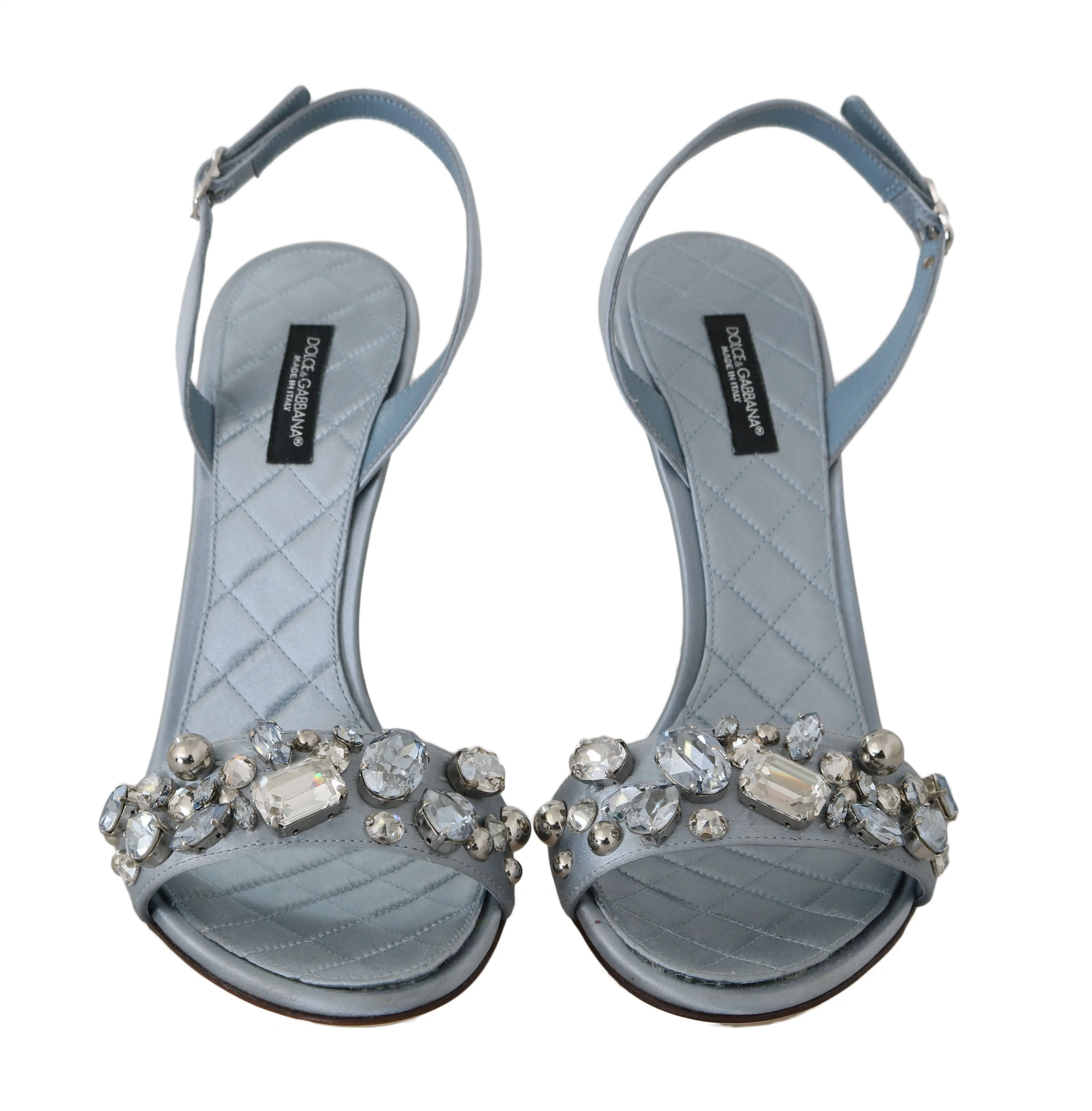 Blue Satin Lace Crystals Studs Sandals