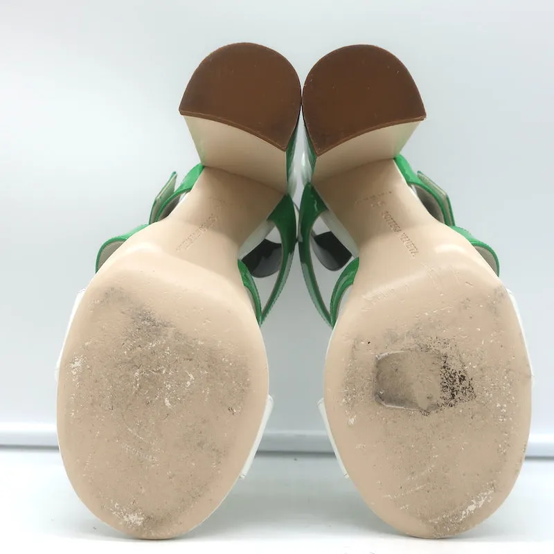 Bottega Veneta Colorblock Slingback Sandals Green & White Patent Leather Size 35