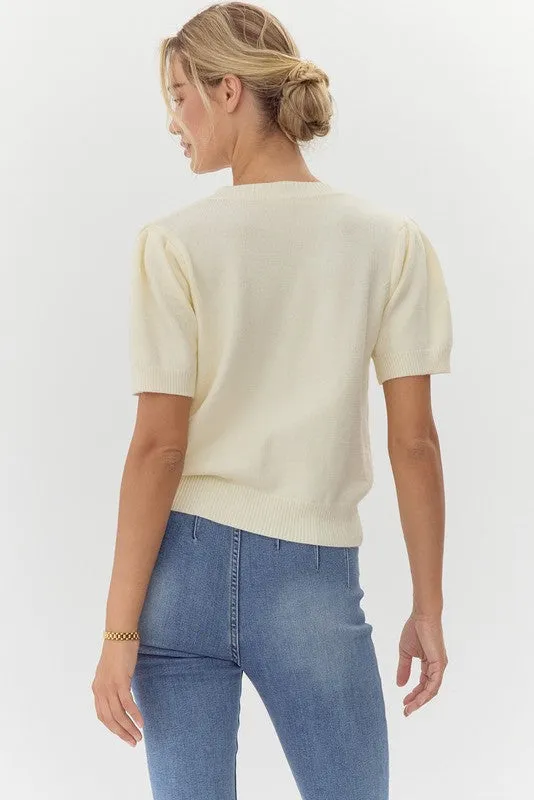 Bow-Stopper Sequin Embellished Knit Top
