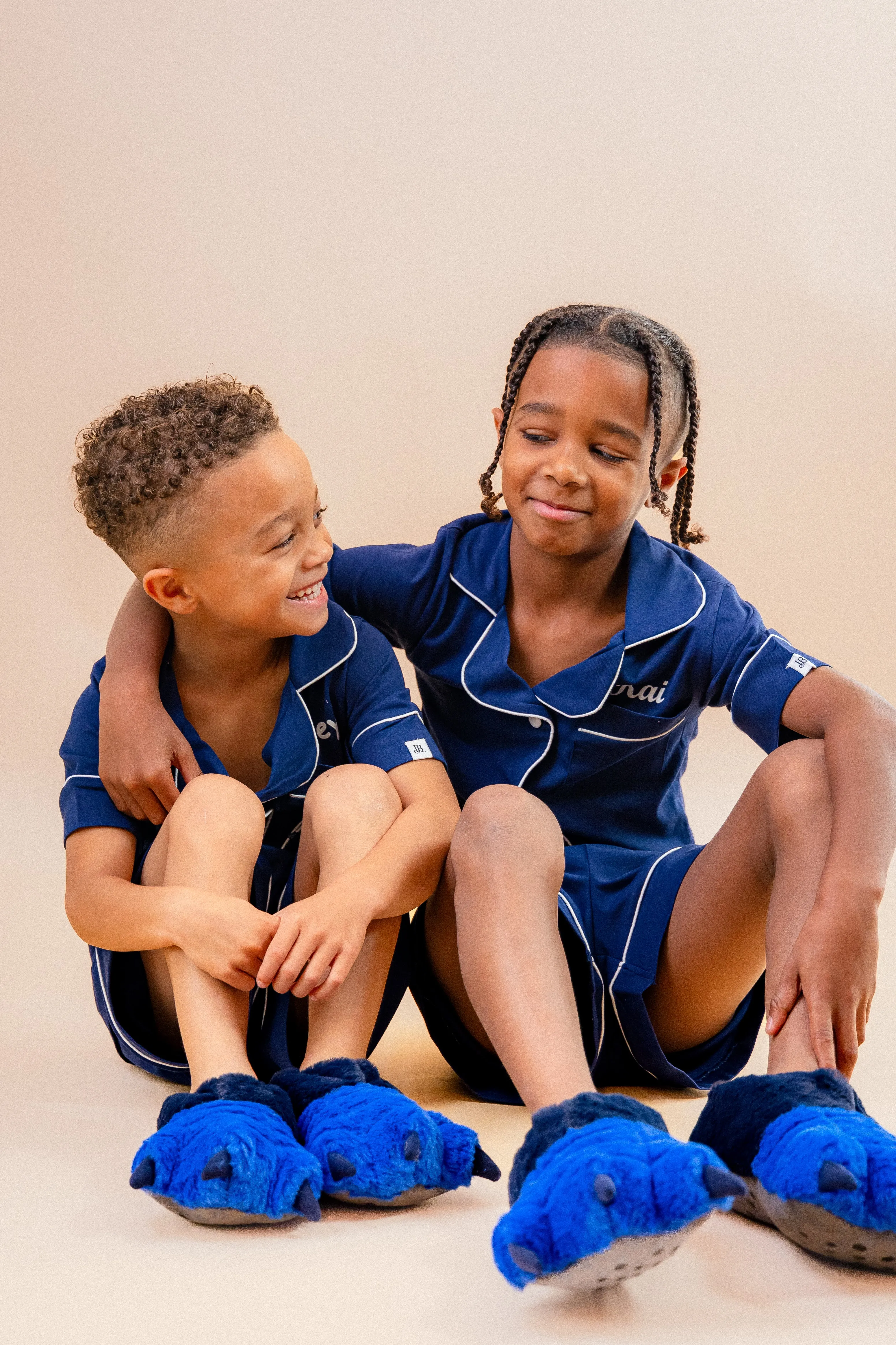 Boys short jersey personalised pyjamas Navy