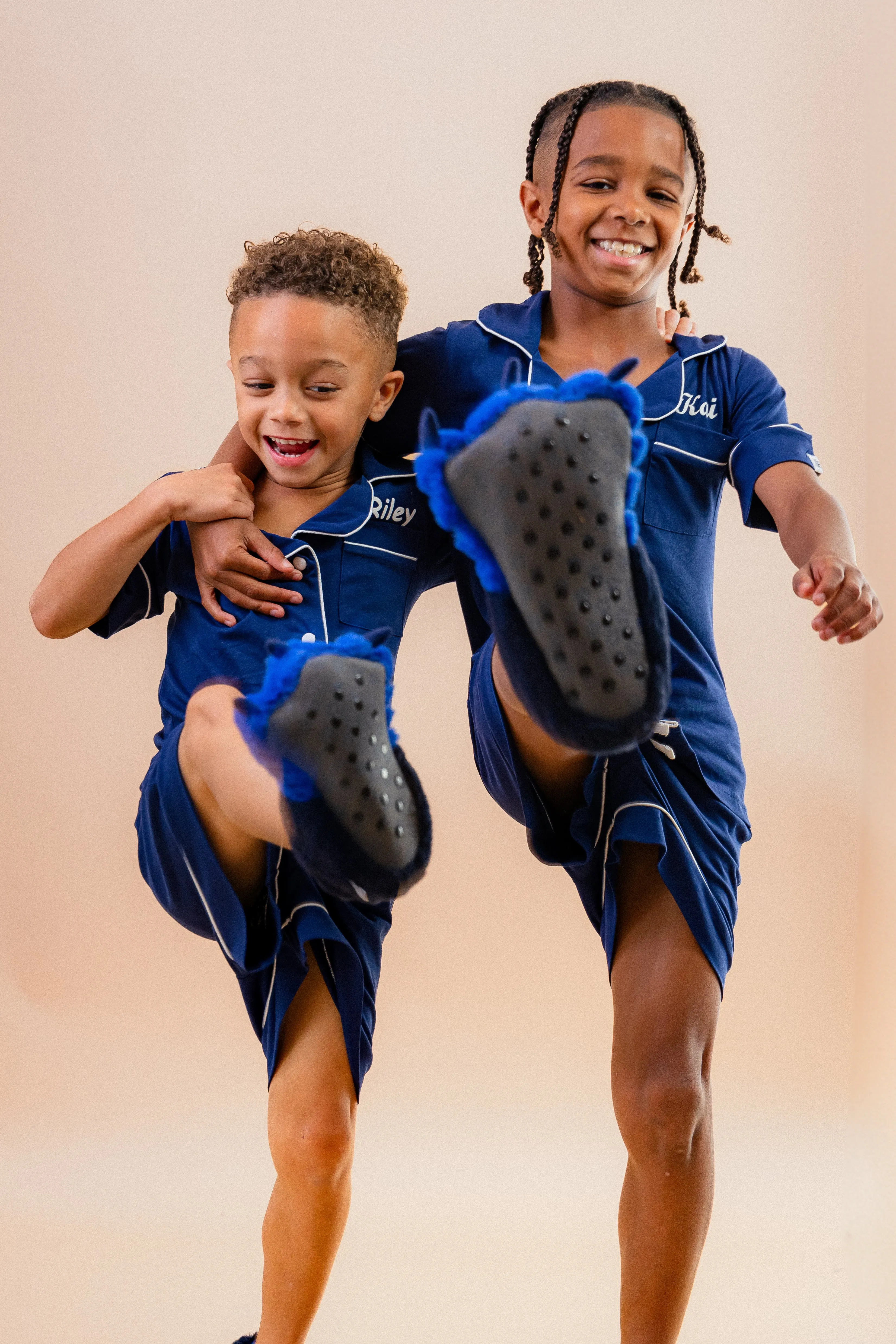 Boys short jersey personalised pyjamas Navy
