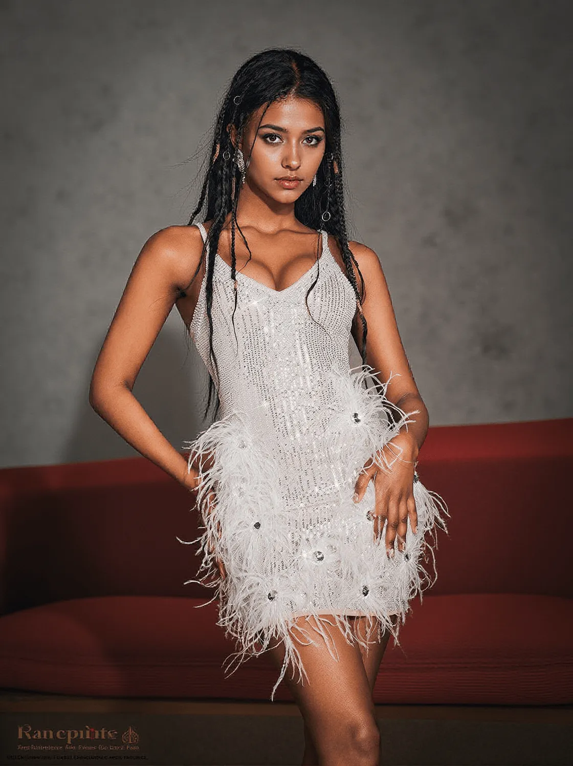 Bronte Pearl Sequin Feather Mini Dress