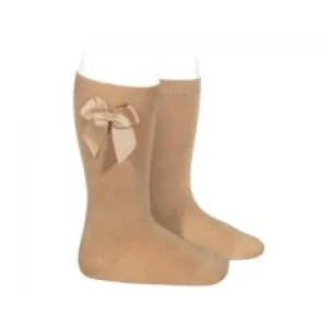 Camel Knee High Bow Socks
