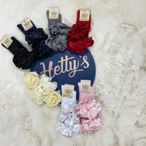 Caramelo “Darcie” Ruffle Satin Knee High Socks