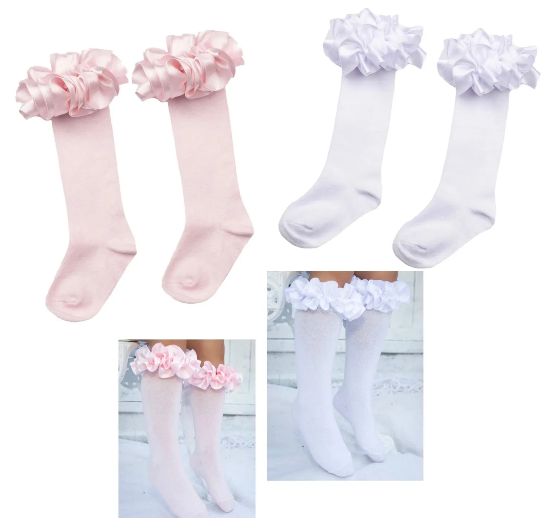 Caramelo “Darcie” Ruffle Satin Knee High Socks