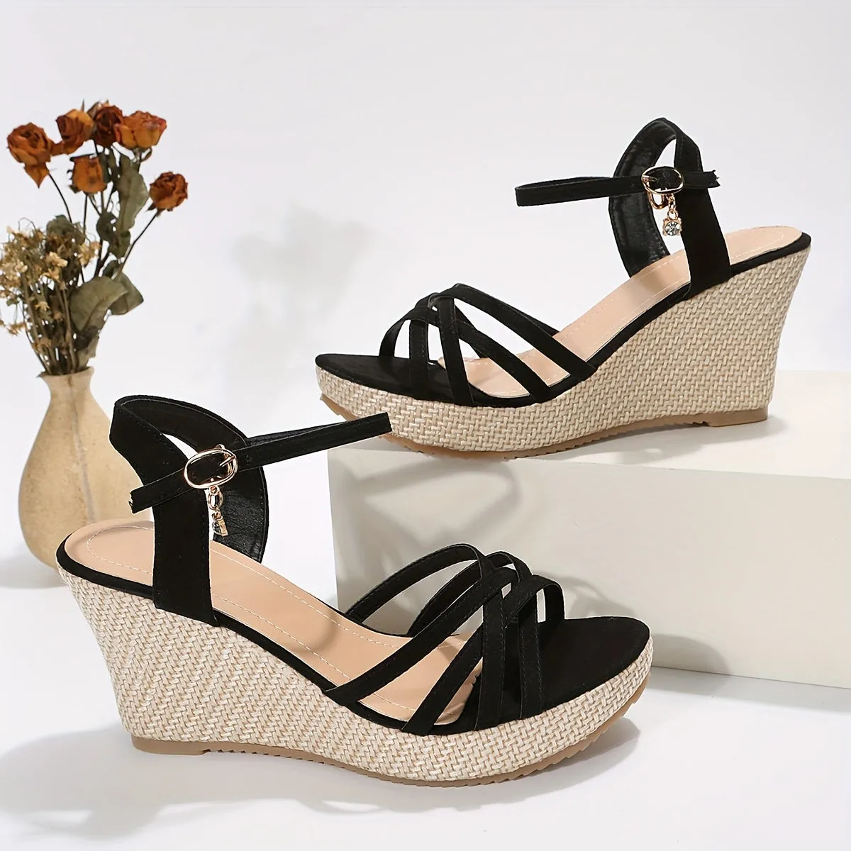 Chic Ankle Strap Platform Wedge Sandals