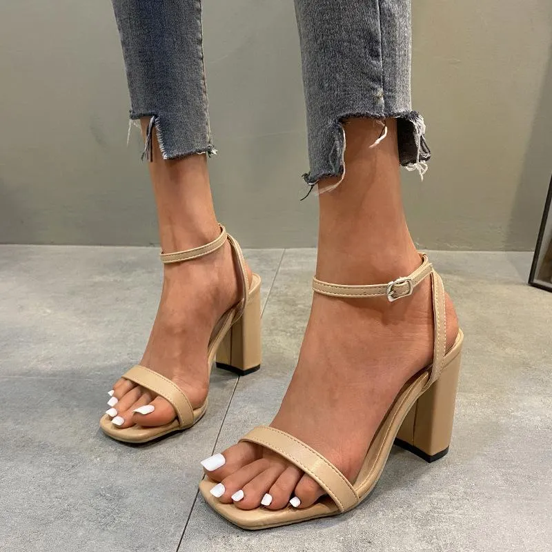 Chic Pure Color High-Heeled Buckle Shoes