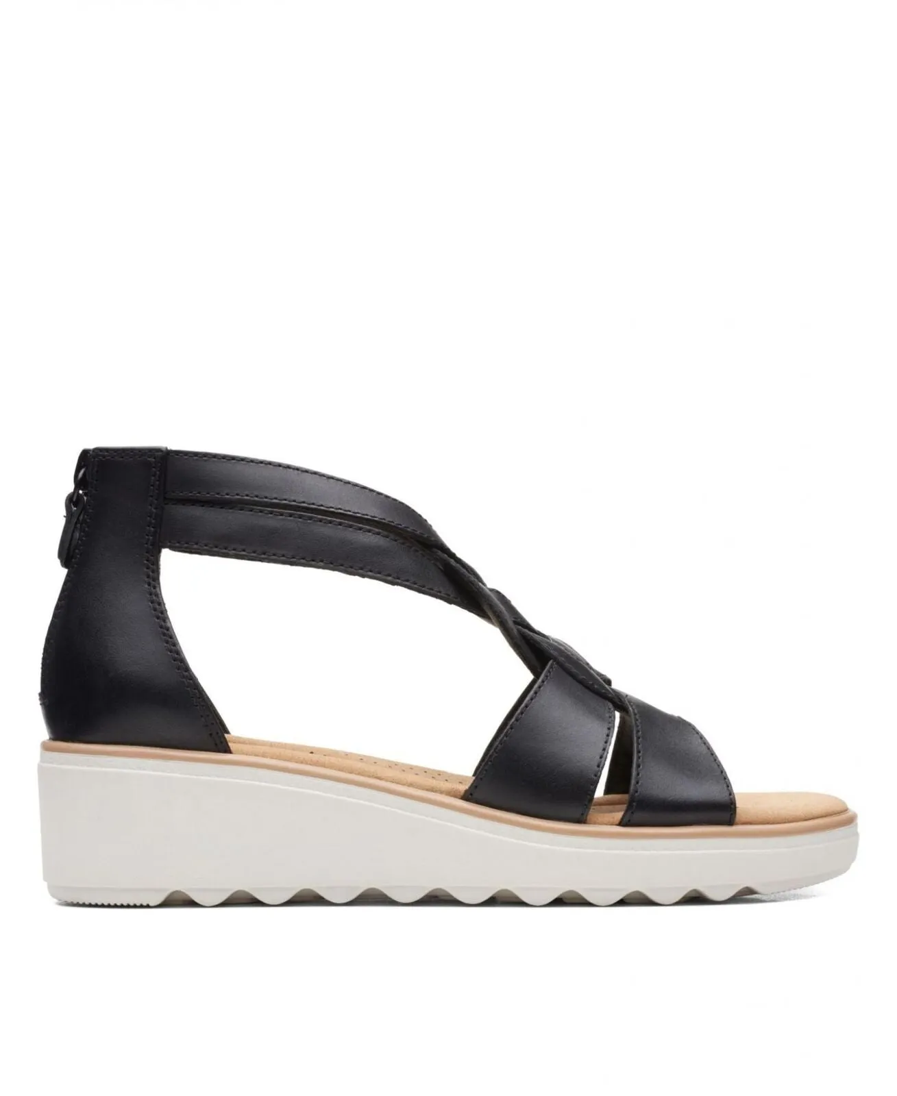 Clarks Women's Collection Jillian Bright Wedge Sandals Shoes Leather Black 10M