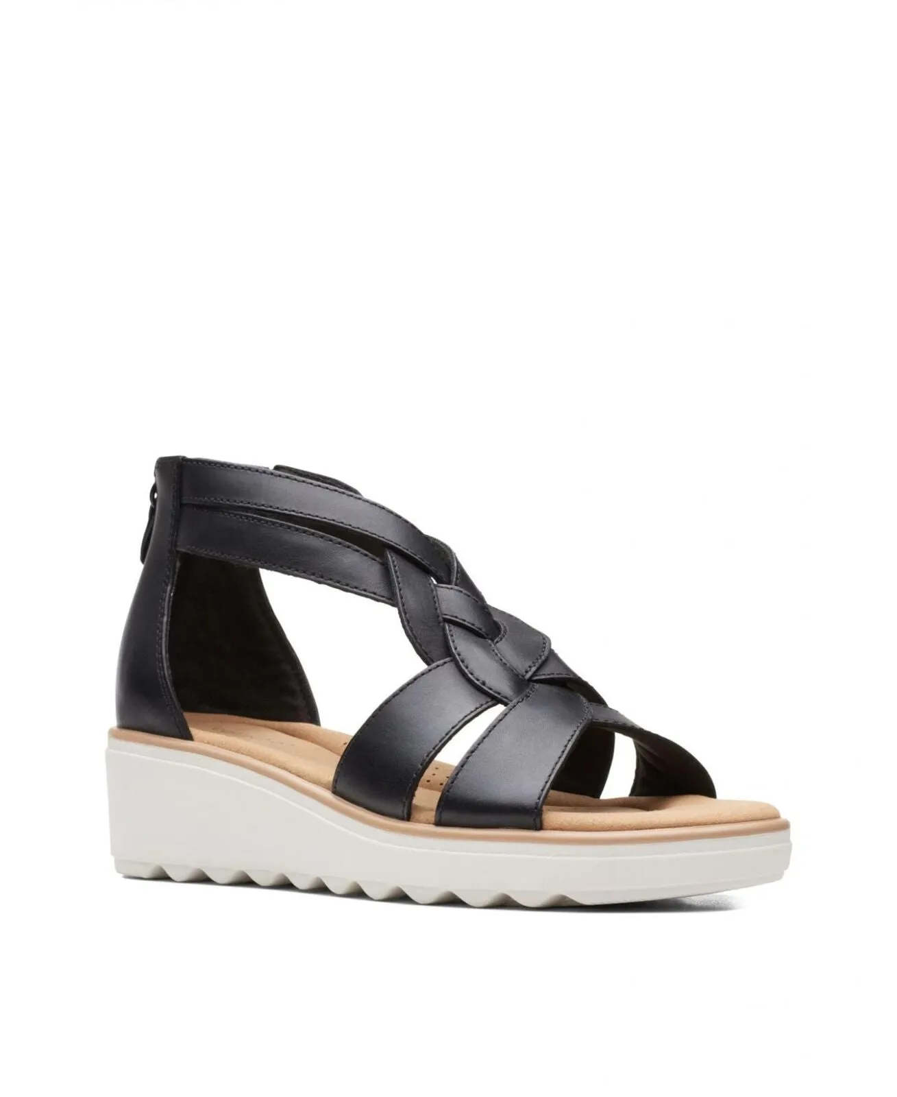 Clarks Women's Collection Jillian Bright Wedge Sandals Shoes Leather Black 10M