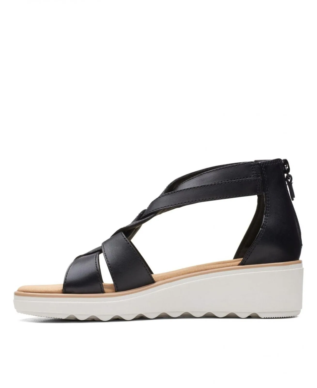 Clarks Women's Collection Jillian Bright Wedge Sandals Shoes Leather Black 10M
