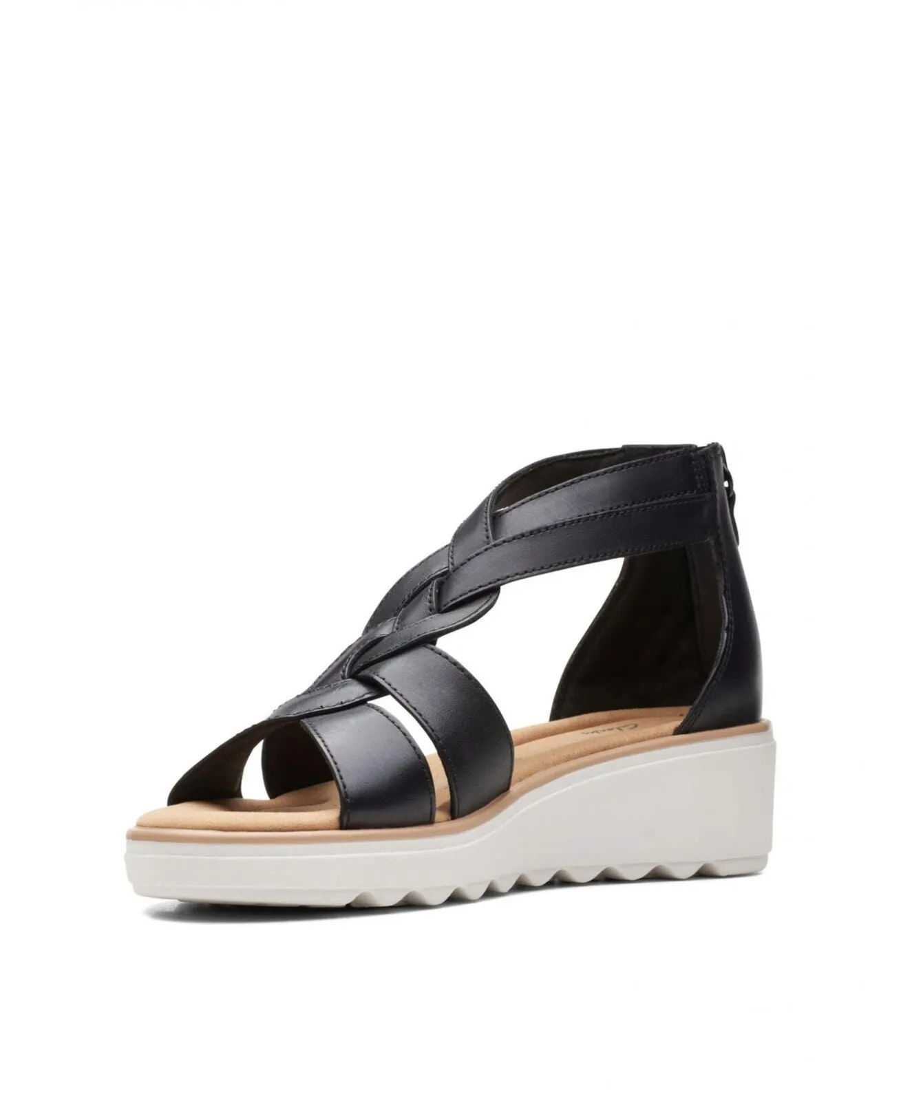 Clarks Women's Collection Jillian Bright Wedge Sandals Shoes Leather Black 10M