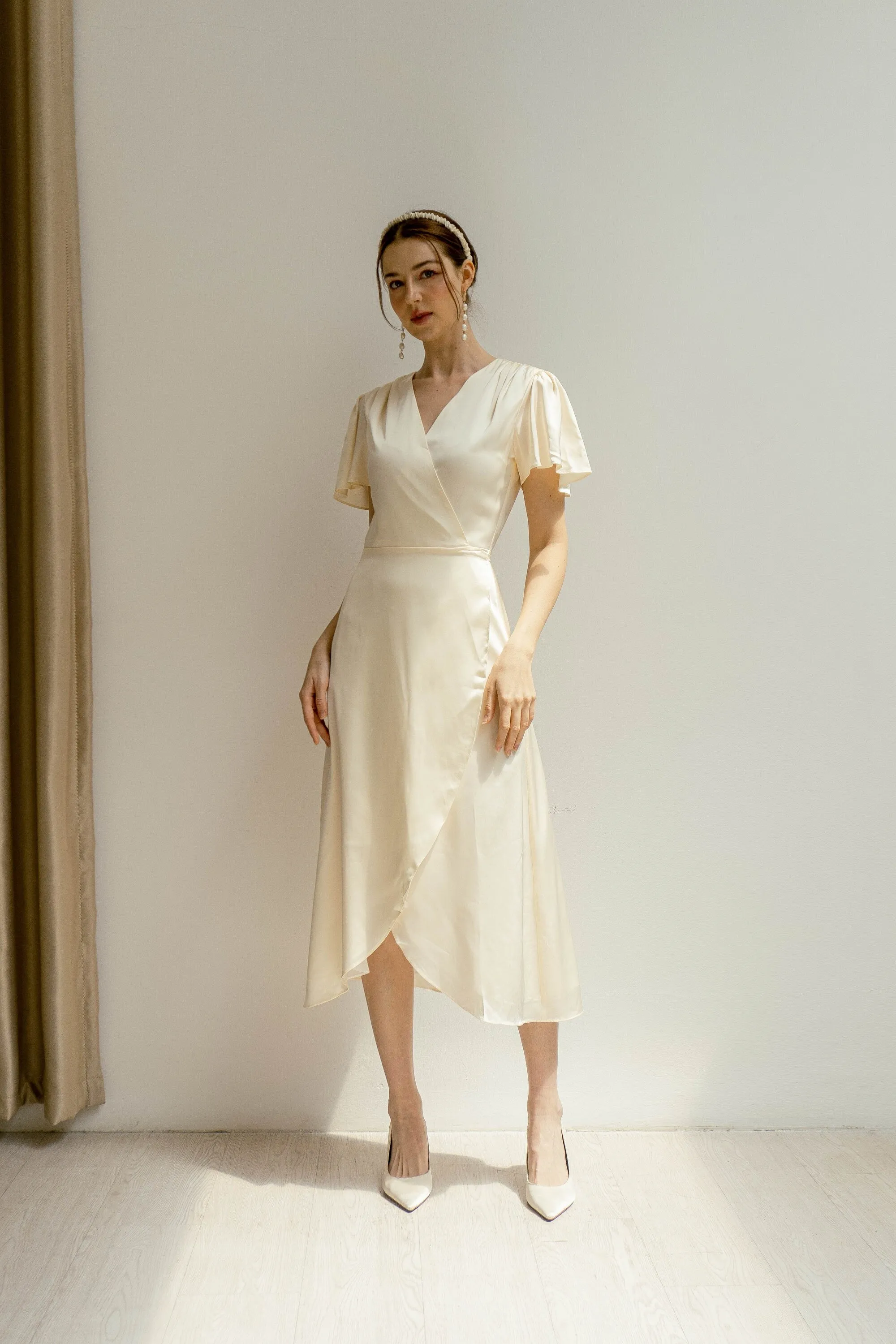 Claudia Deep V Neck Tea Length Wrap Dress