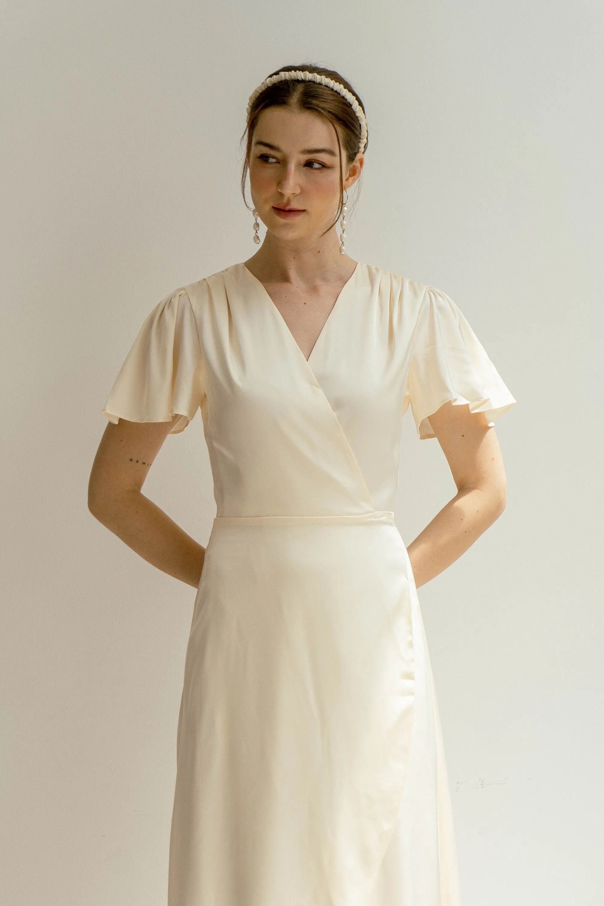 Claudia Deep V Neck Tea Length Wrap Dress