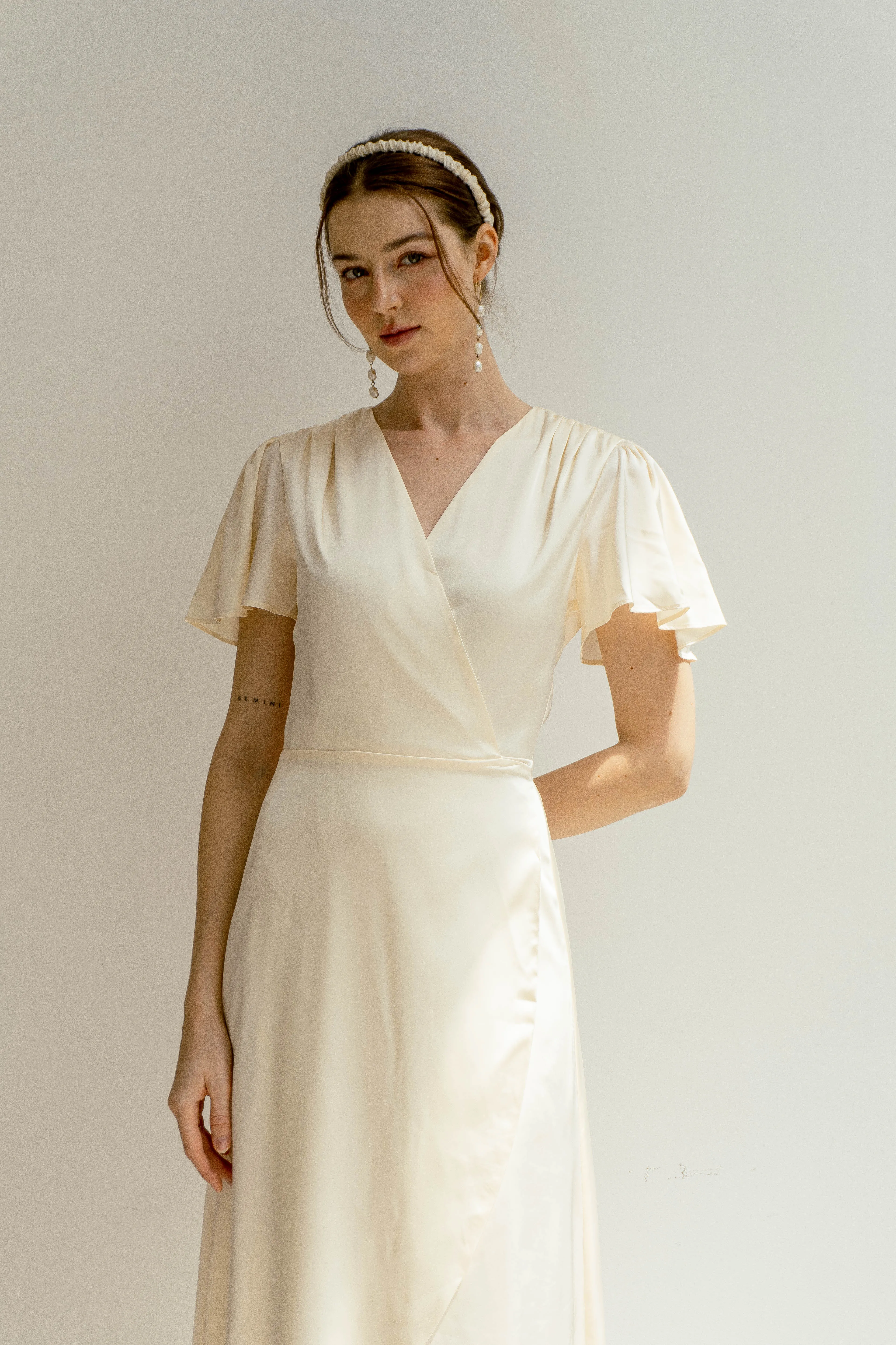 Claudia Deep V Neck Tea Length Wrap Dress