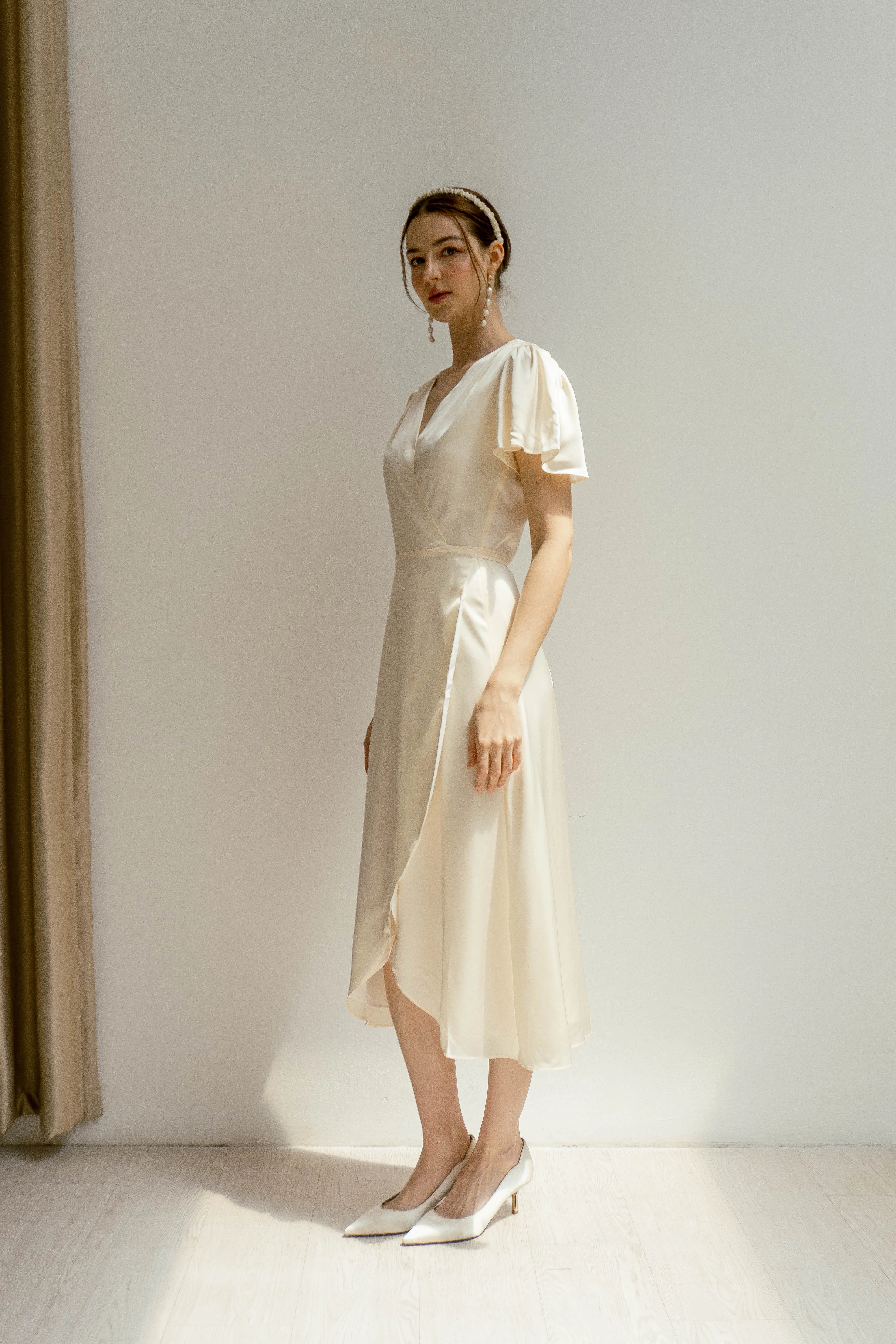 Claudia Deep V Neck Tea Length Wrap Dress