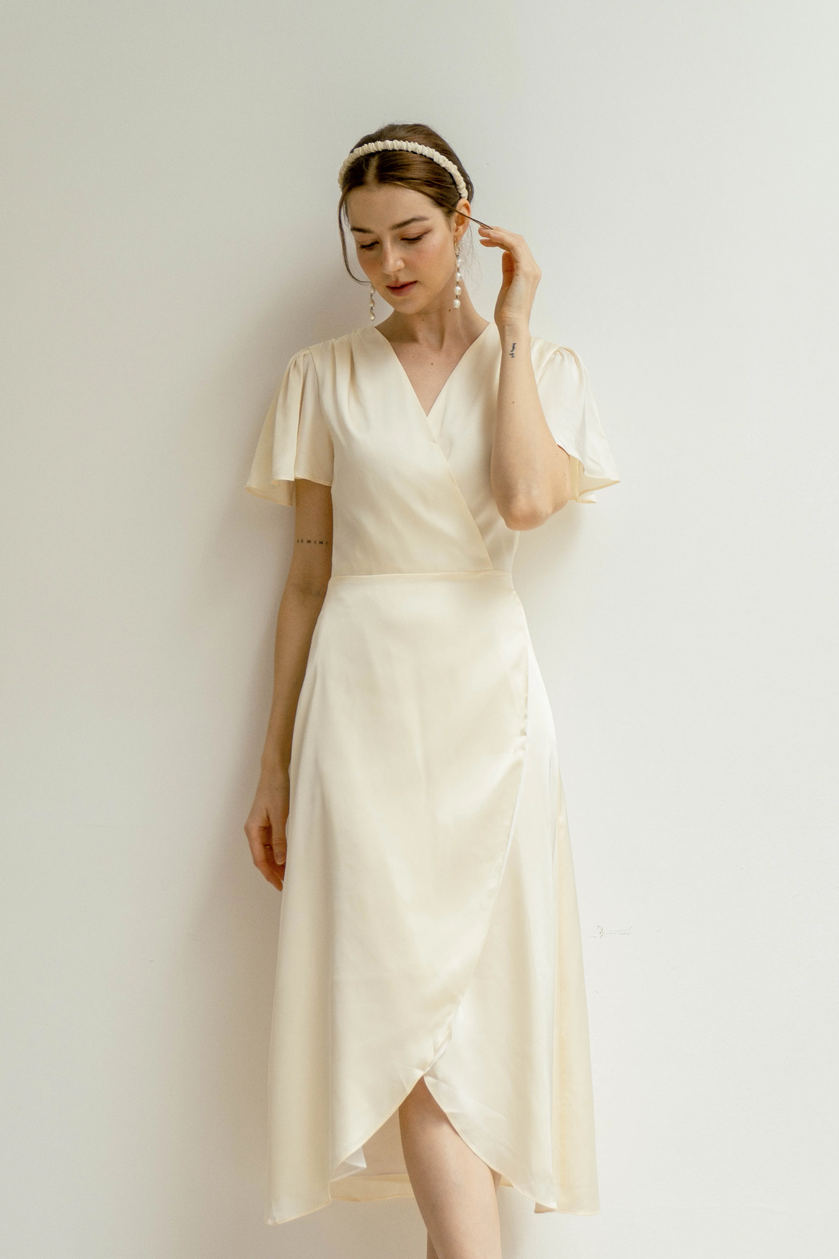 Claudia Deep V Neck Tea Length Wrap Dress