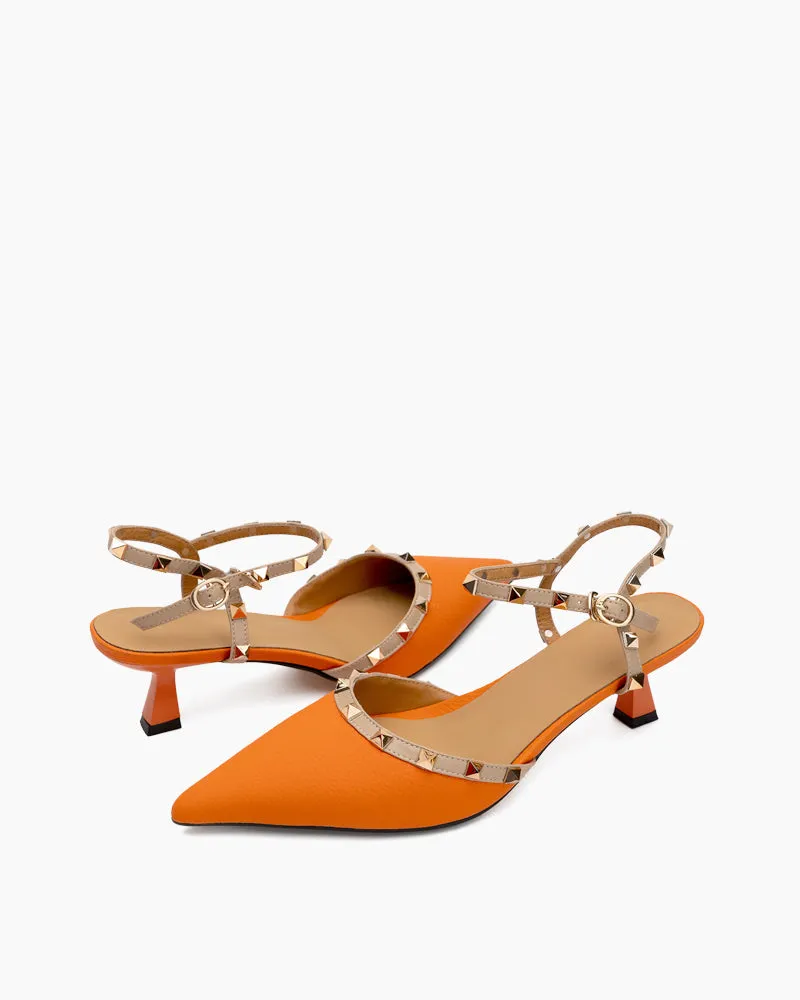(Clean Up) Lychee Pattern Rivet Decor Ankle Strap Slingback Sandals