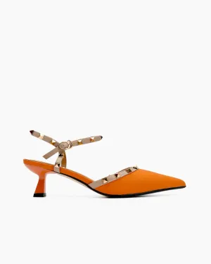 (Clean Up) Lychee Pattern Rivet Decor Ankle Strap Slingback Sandals