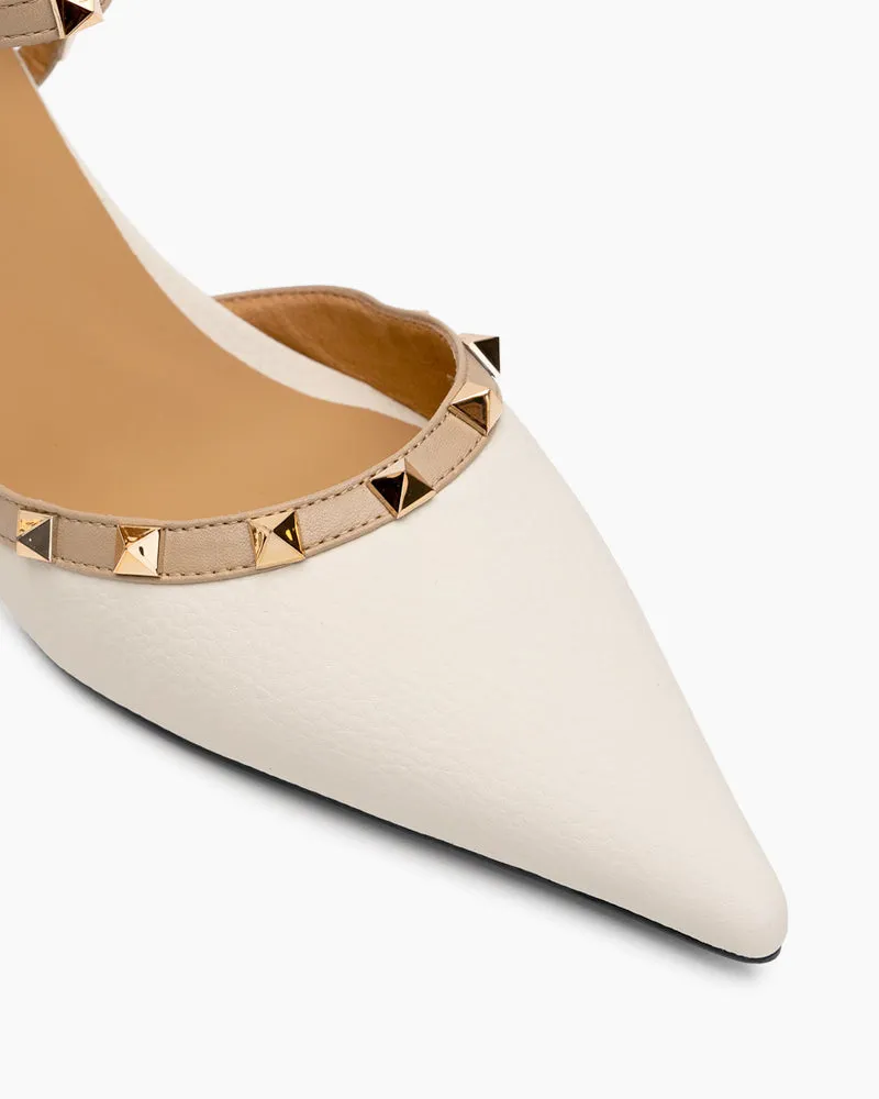 (Clean Up) Lychee Pattern Rivet Decor Ankle Strap Slingback Sandals