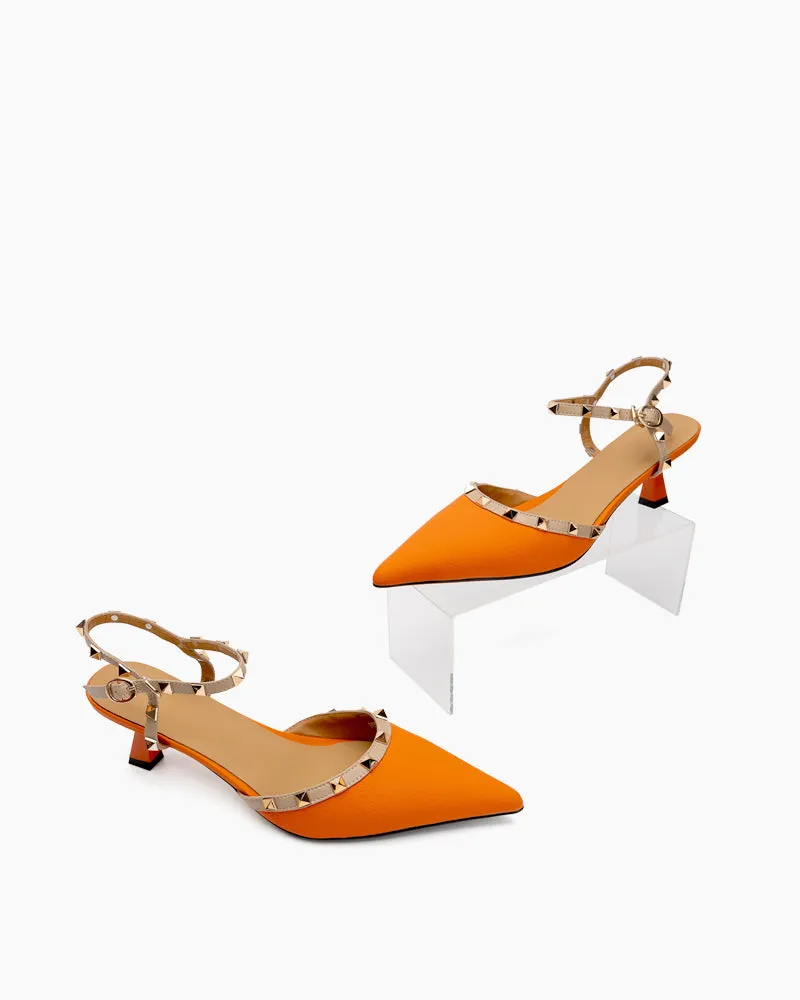 (Clean Up) Lychee Pattern Rivet Decor Ankle Strap Slingback Sandals