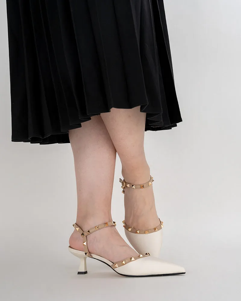 (Clean Up) Lychee Pattern Rivet Decor Ankle Strap Slingback Sandals