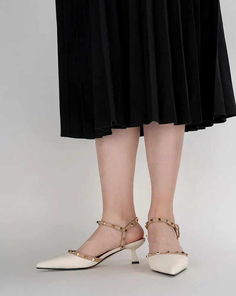 (Clean Up) Lychee Pattern Rivet Decor Ankle Strap Slingback Sandals