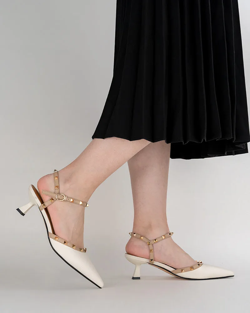 (Clean Up) Lychee Pattern Rivet Decor Ankle Strap Slingback Sandals