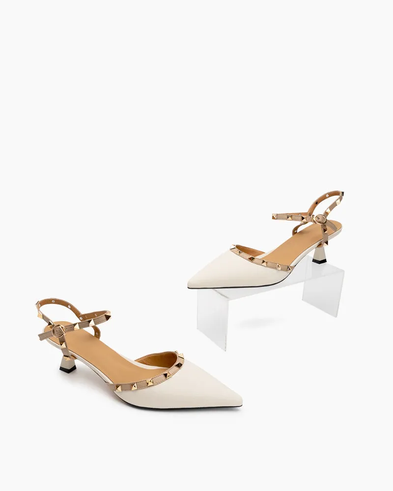 (Clean Up) Lychee Pattern Rivet Decor Ankle Strap Slingback Sandals