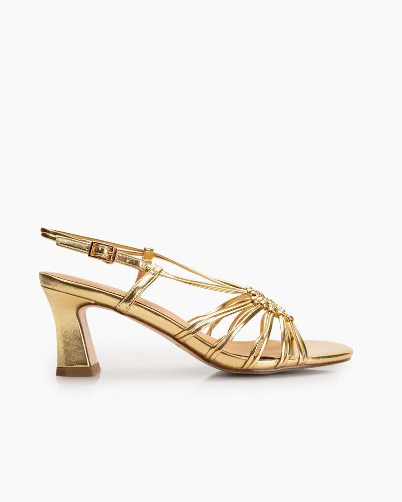 (Clean Up - US 7.5) Two Strings Slingback Mid Heel Block Sandals