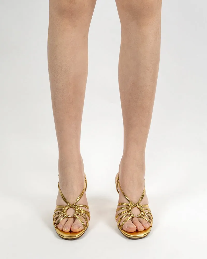 (Clean Up - US 7.5) Two Strings Slingback Mid Heel Block Sandals