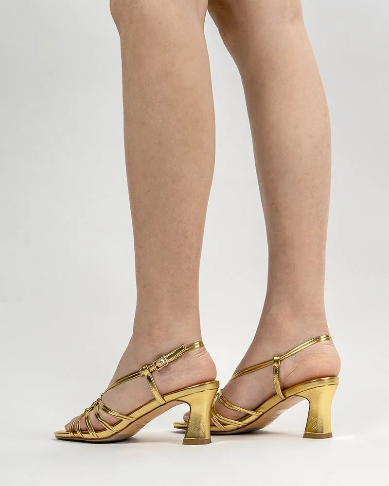 (Clean Up - US 7.5) Two Strings Slingback Mid Heel Block Sandals
