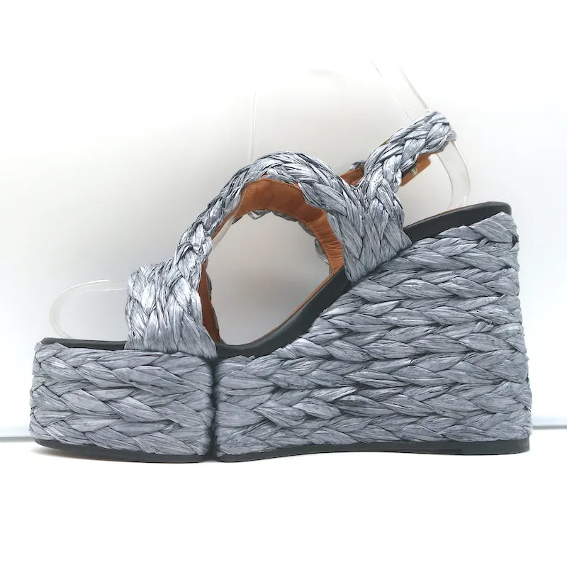 Clergerie Raffia Platform Wedge Sandals Ally Silver Size 36 Slingback Heels NEW