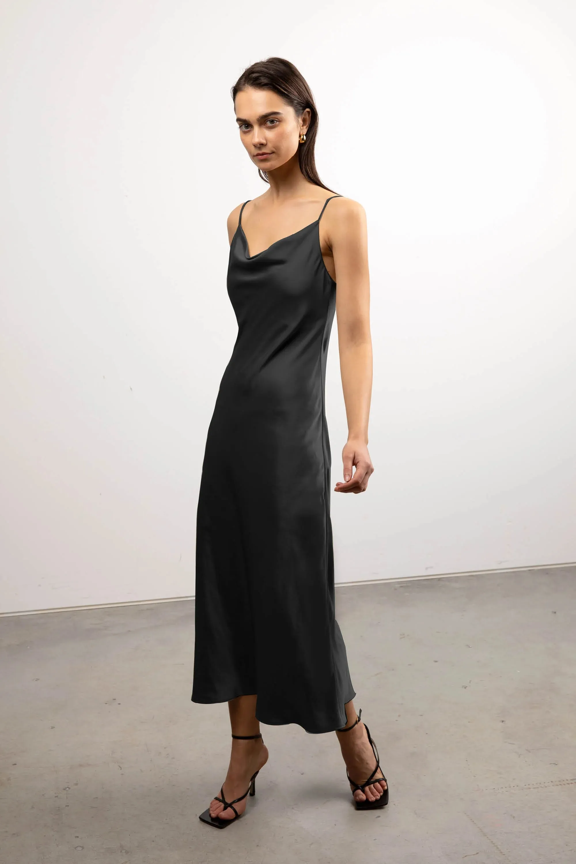 Cowl Neck Satin Midi Dress