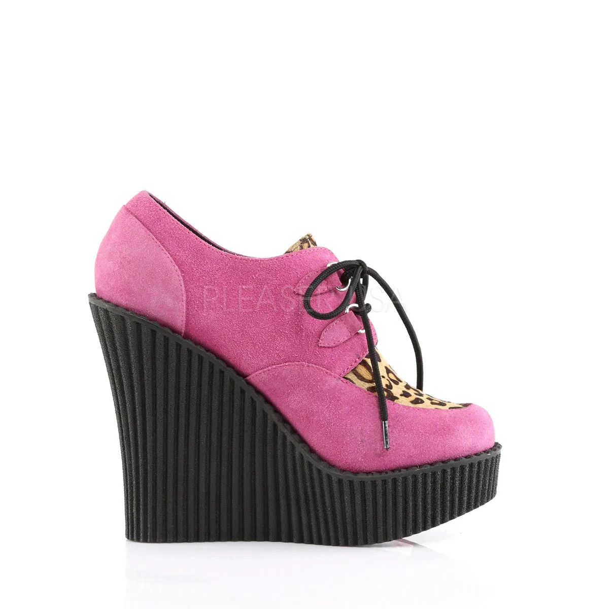 CREEPER-304  HotPink Vegan Suede-Leopard Printed Pony Hair
