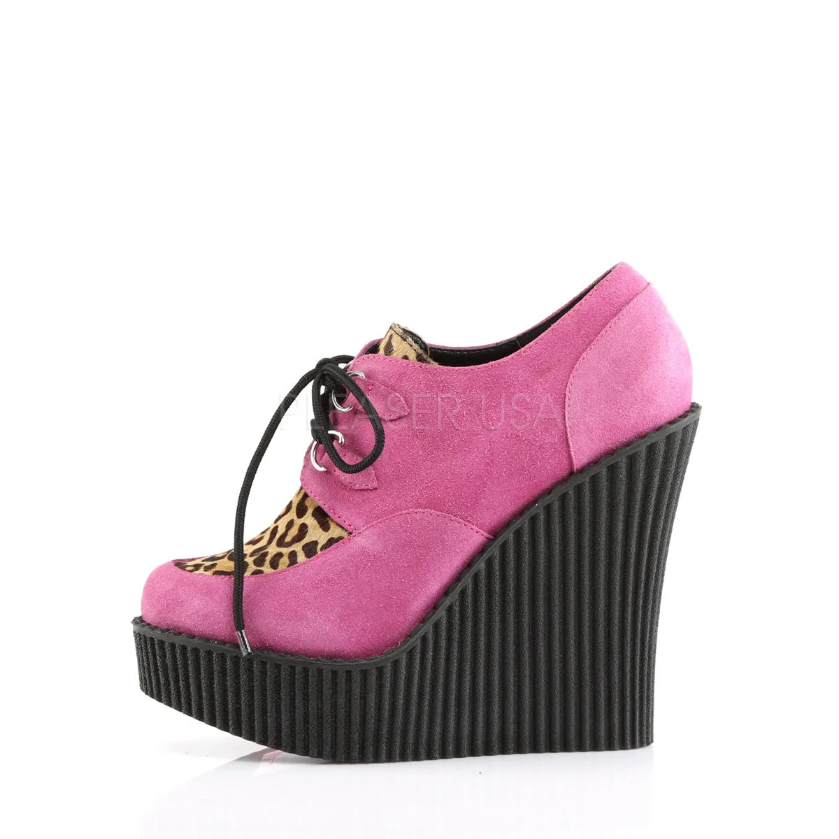 CREEPER-304  HotPink Vegan Suede-Leopard Printed Pony Hair