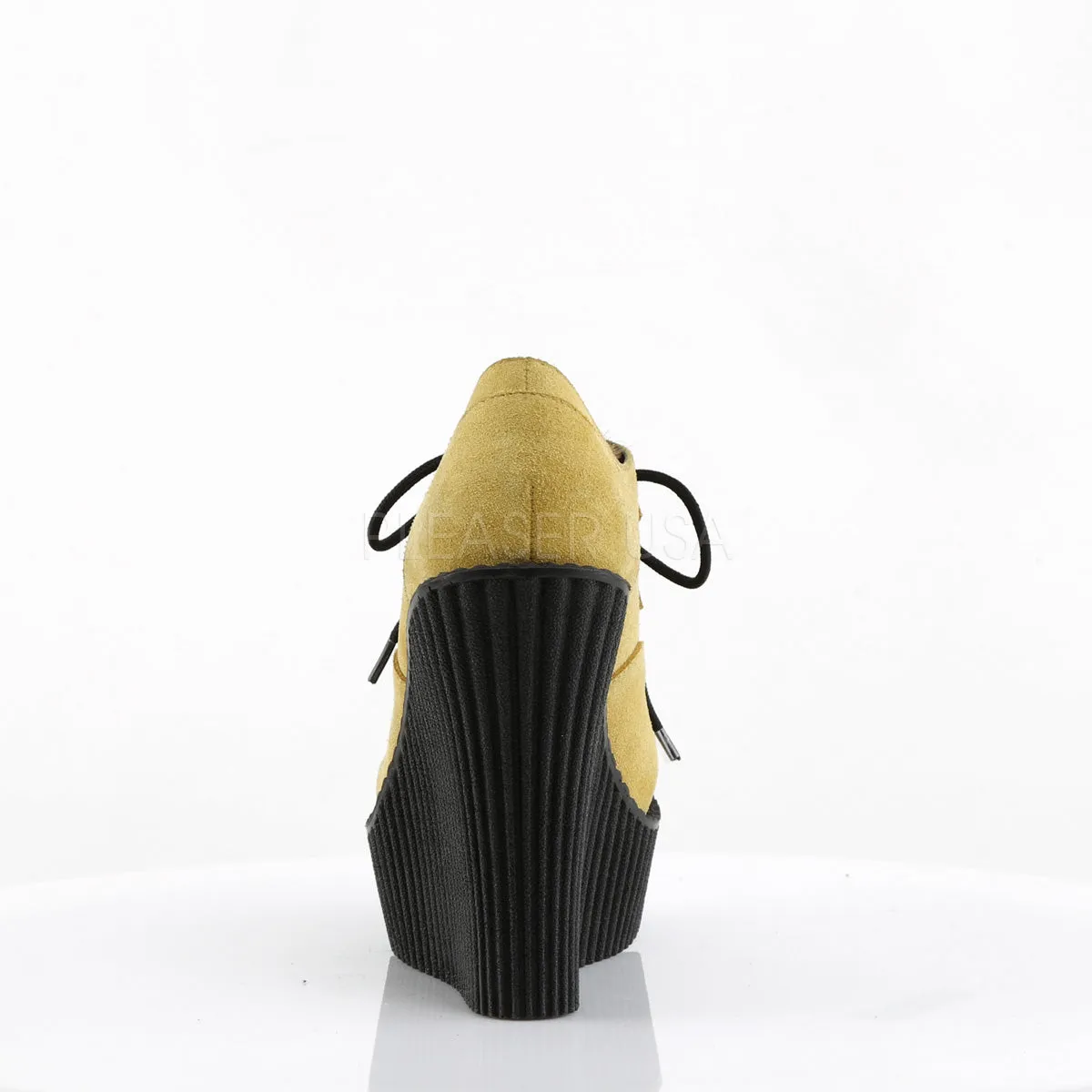 CREEPER-304  Mustard Vegan Suede-Leopard Printed Ponly Hair
