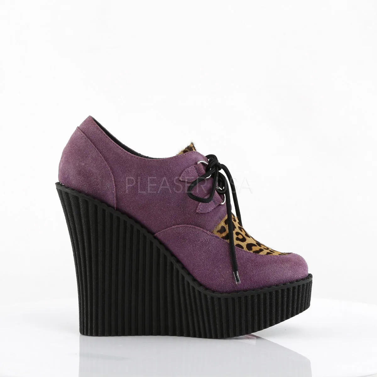 CREEPER-304  Purple Vegan Suede-Leopard Printed Pony Hair